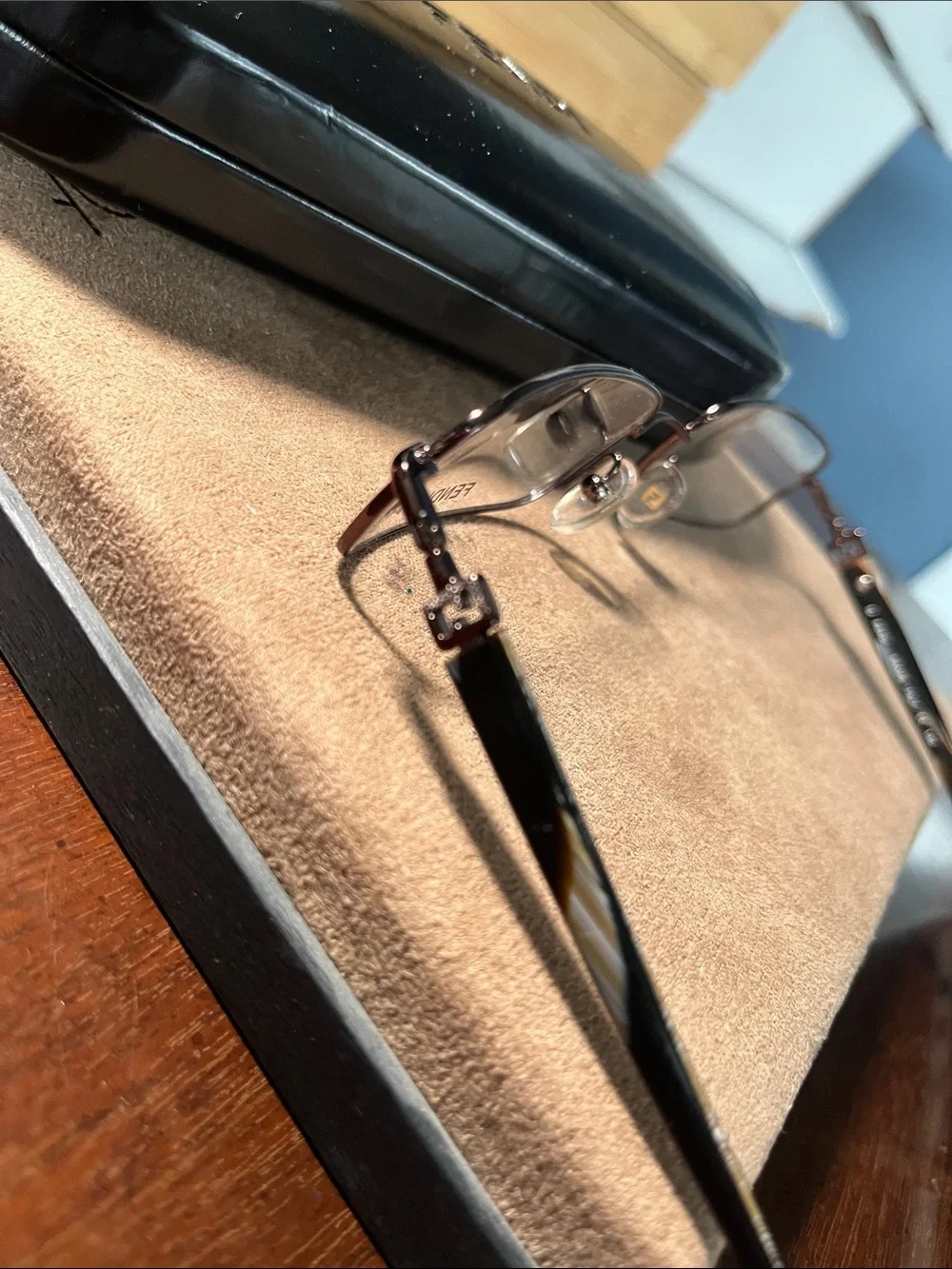 Fendi women or mens Rectangular Metal Glasses in Gunmetal w tortoise temples
